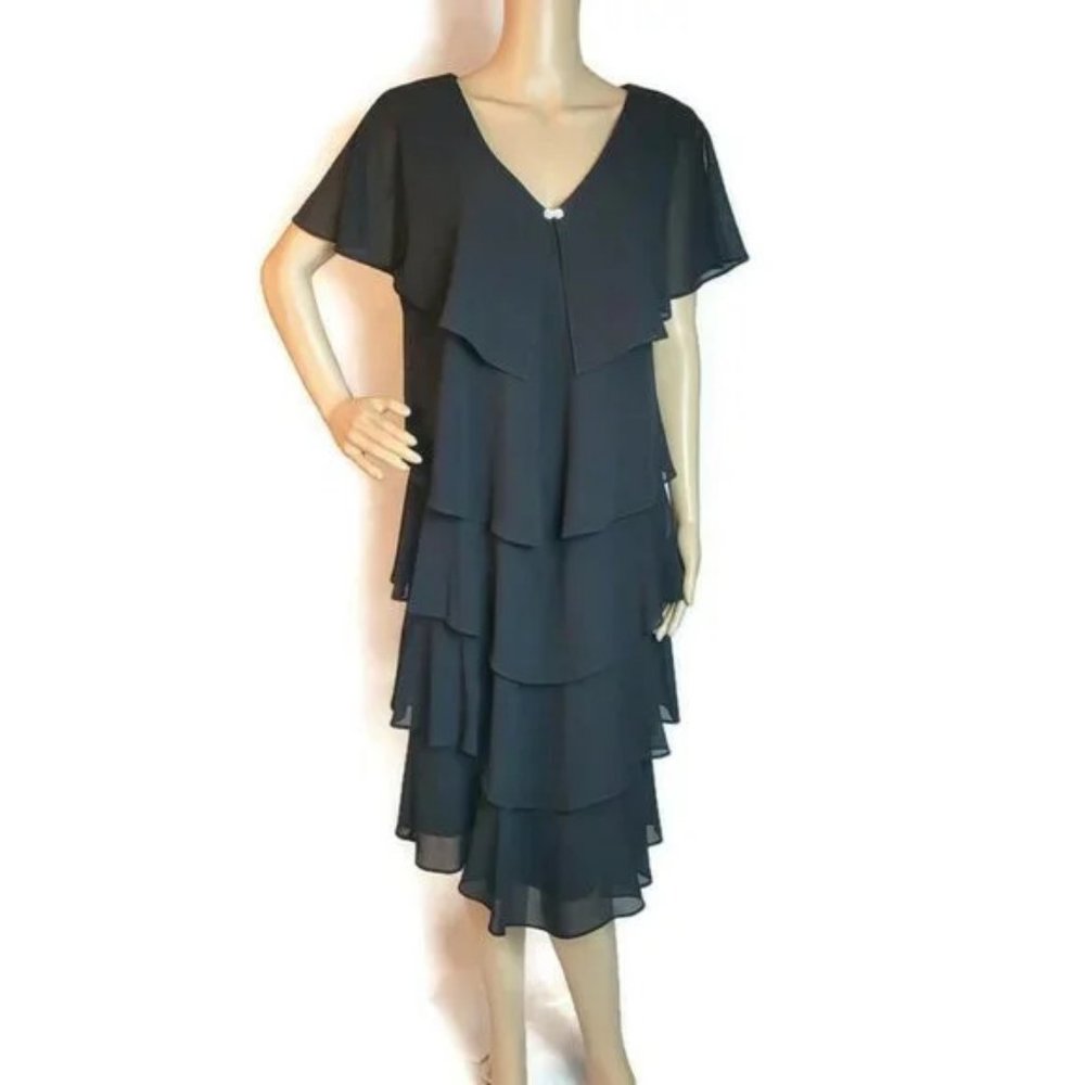Black Dress Size 16 Patra Layers Below Knee